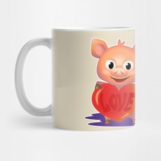 Cute pig hug big red heart with love Mug